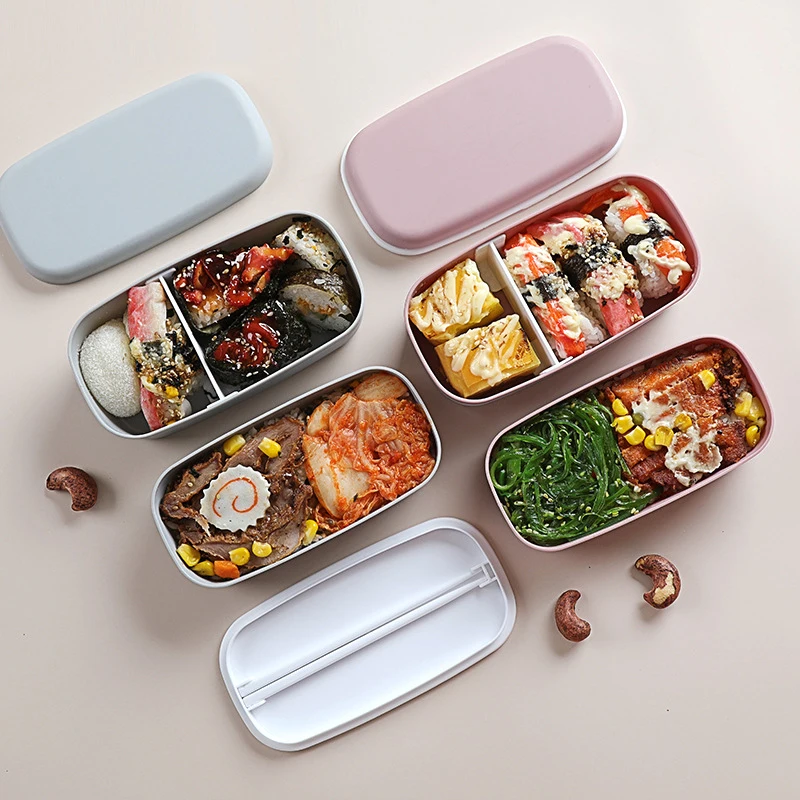 Bento Box Two Tier - กล่องเบนโตะสองชั้นสำหรับเด็กกล่องข้าวกลางวันกล่องข้าวกลางวันอาหารกันรั่วแบบพกพาใหม่