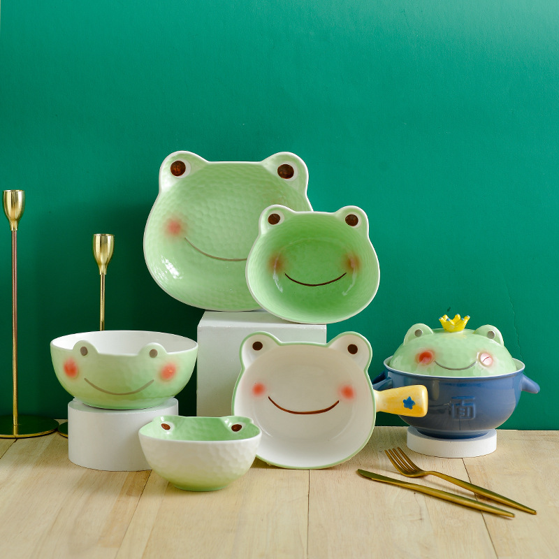 Japanese Lifestyle Goods - ญี่ปุ่นการ์ตูนชามเซรามิคและชุดจานสลัดชามจับกบก๋วยเตี๋ยวชามซุปแผ่นฝาปิดเด็กชามข้าว
