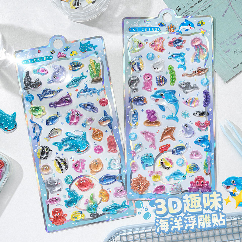 Japanese Lifestyle Products - การ์ตูนสไตล์ญี่ปุ่นสัตว์ทะเล 3D รельฟคริสตัลสติกเกอร์น่ารักปลาโลมาฉลามตกแต่งสติกเกอร์ DIY เคสโทรศัพท์ของเล่นของขวัญ